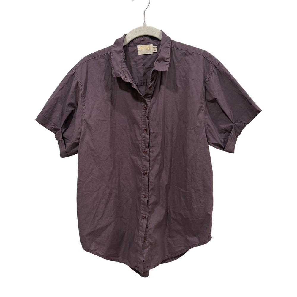 Nation LTD Pima Cotton Short Sleeve Button Down Shirt Plum Purple Small